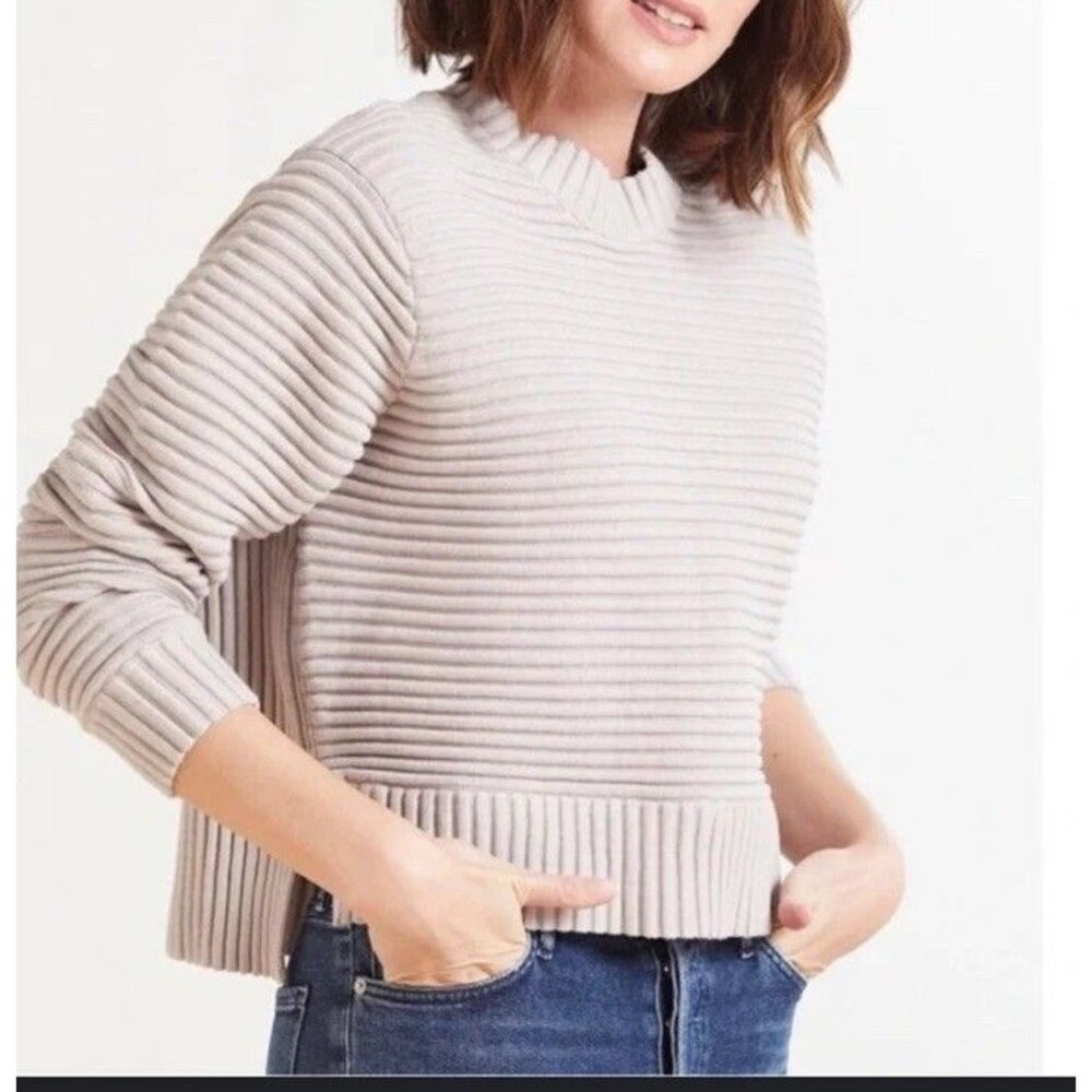 Varley Talbert Women’s Pullover Cotton Sweater Small Cobweb Gray Zipper Rib B17